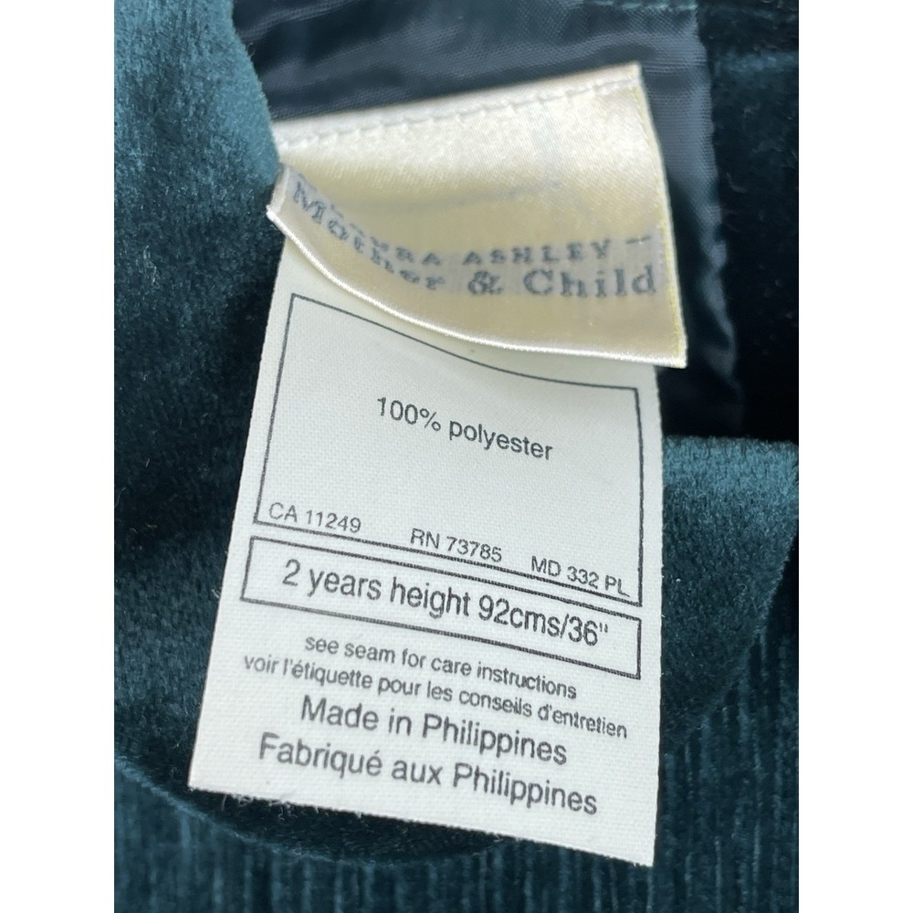 VTG Laura Ashley Girls 2 Years Green Velvet Christmas Holiday Smocked Dress - Picture 8 of 11